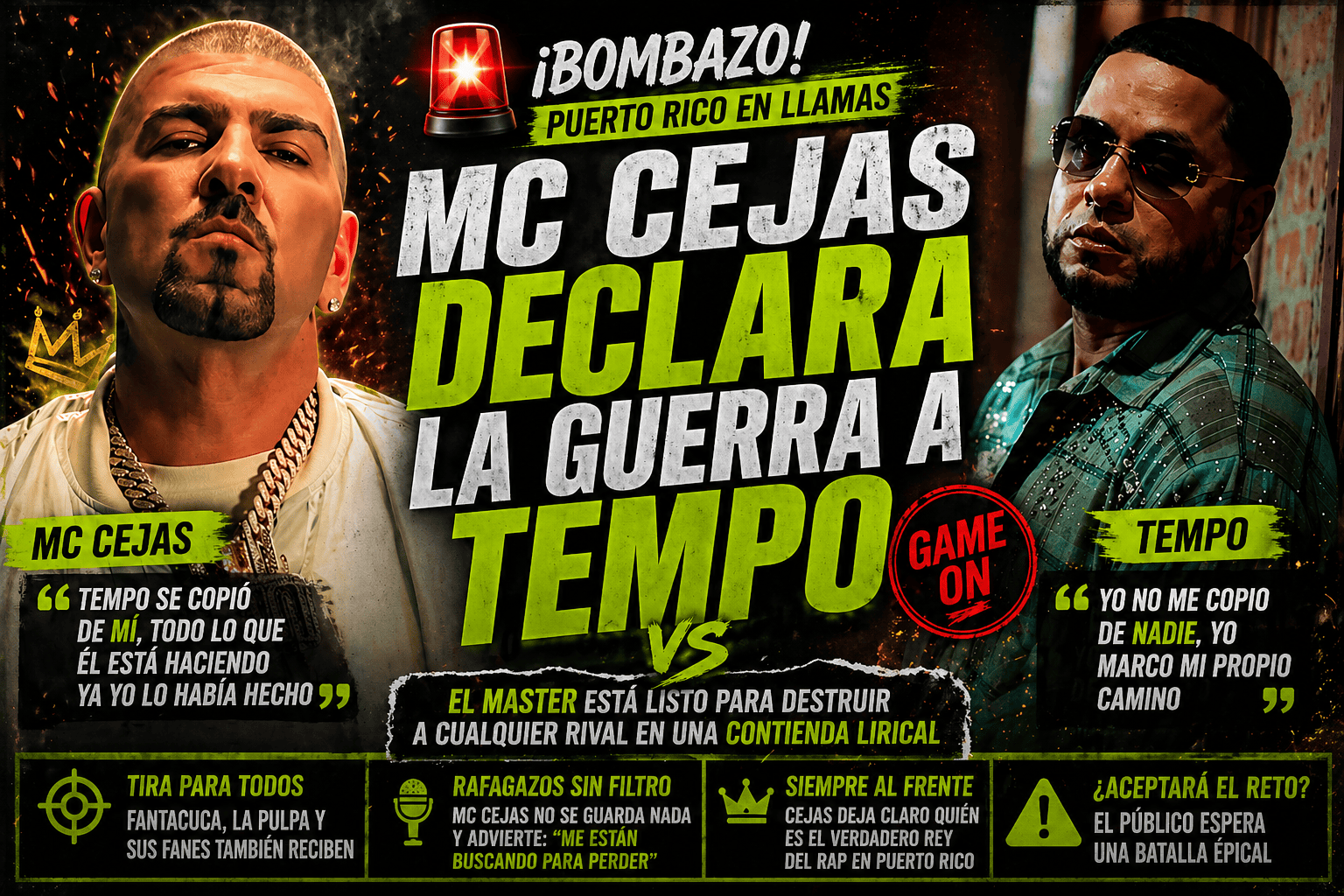 MC CEJAS DESATA LA GUERRA: RETA A TEMPO Y SACUDE EL RAP BORICUA