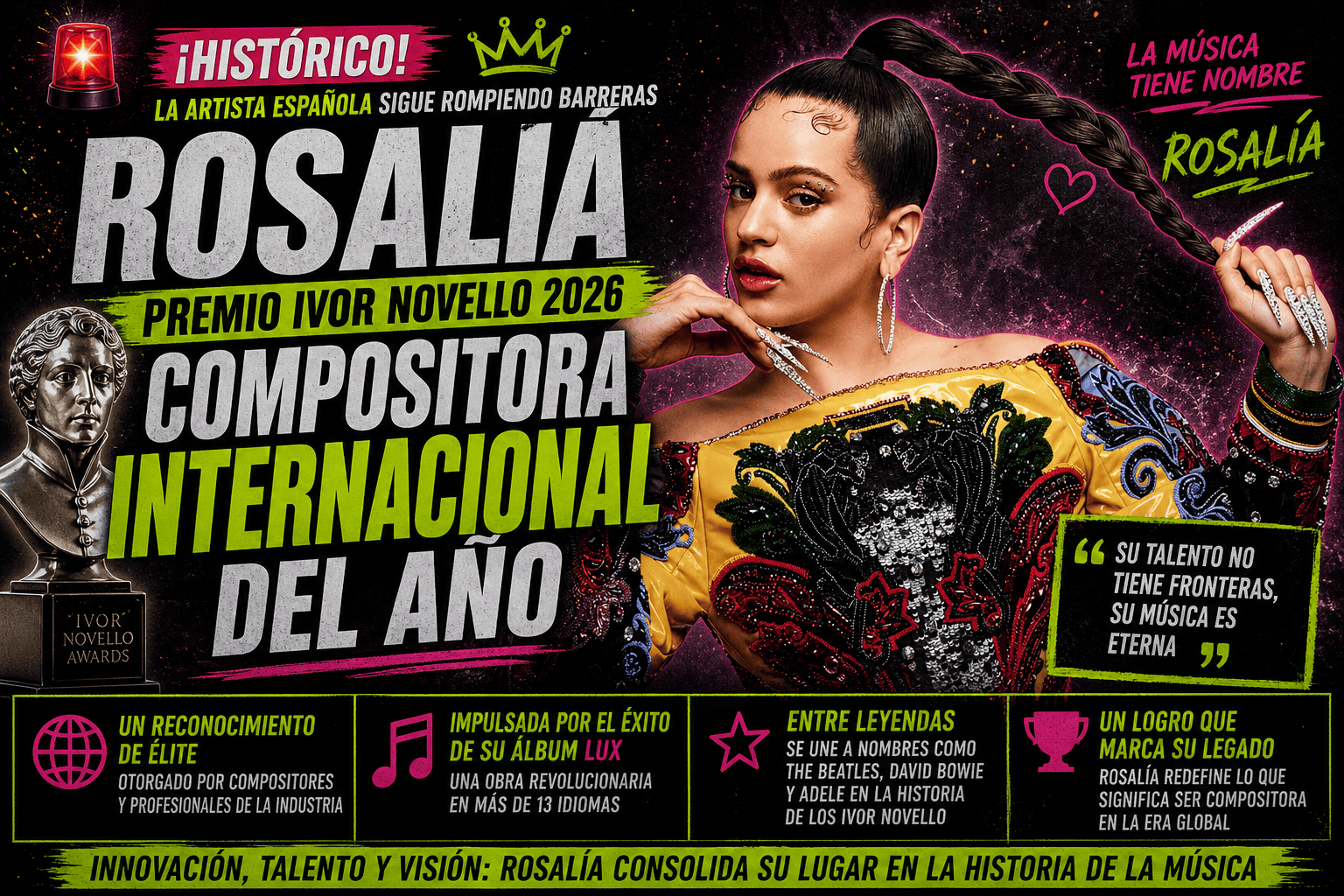 ROSALÍA HACE HISTORIA: ES RECONOCIDA COMO COMPOSITORA INTERNACIONAL DEL AÑO Y CONSOLIDA SU DOMINIO GLOBAL